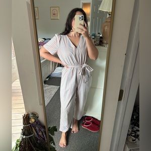 Madewell Pink Striped Jumpsuit with tie and pockets
